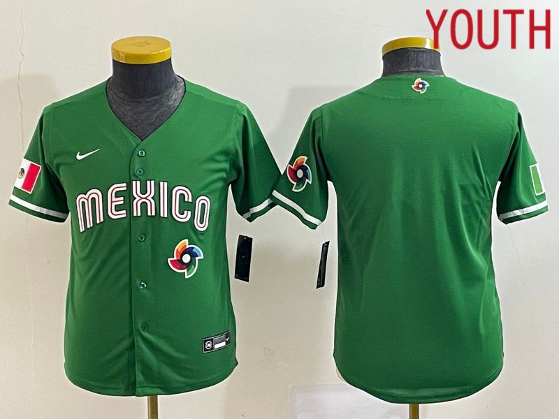 Youth 2023 World Cub Mexico Blank Green Nike MLB Jersey12->youth mlb jersey->Youth Jersey
